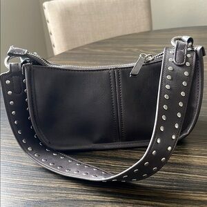 Brown Leather Handbag with Studded Strap